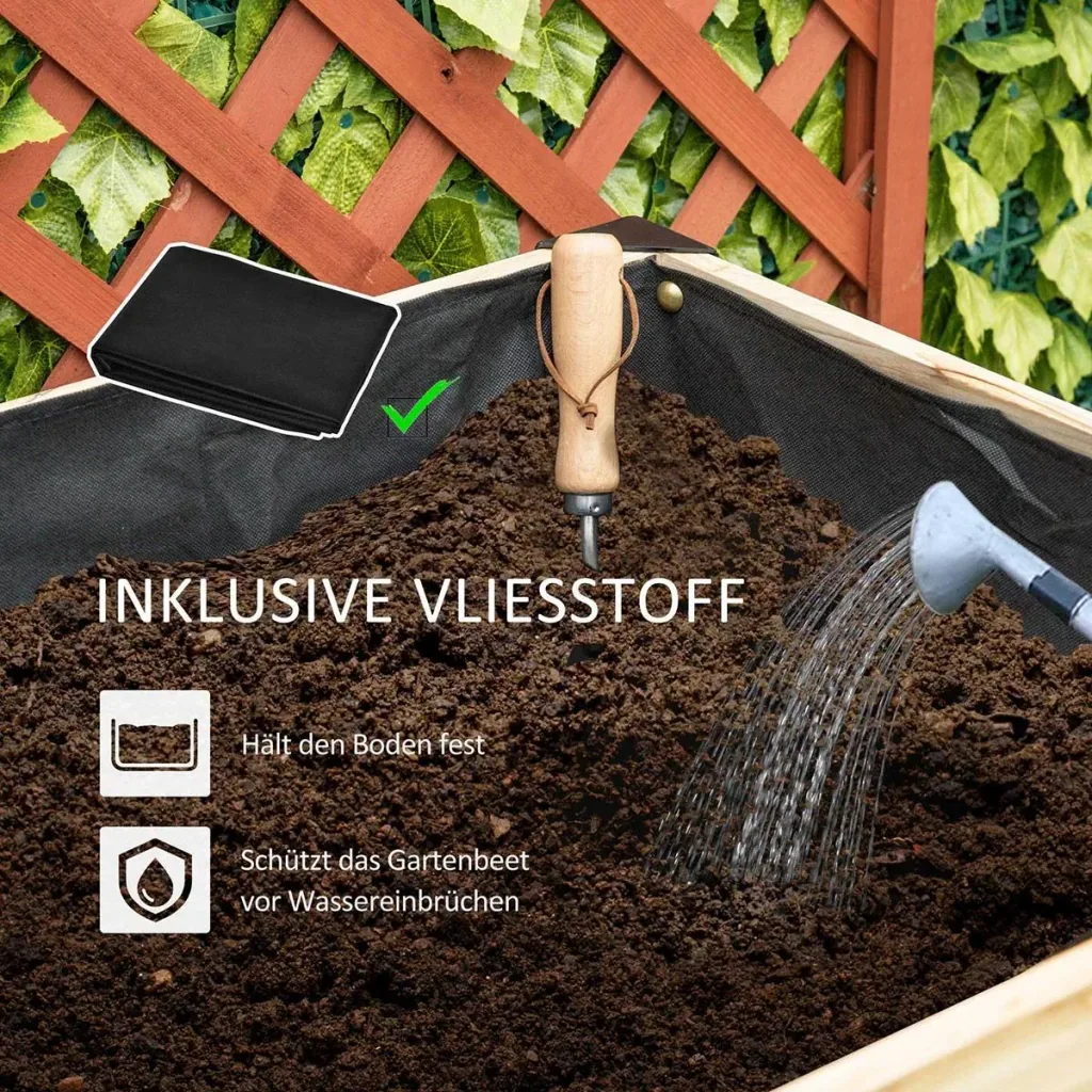 Hochbeet Pflanzkasten Blumenkasten Blumentopf Kräuterbeet mit Vliesstoff Massivholz Stahl Natur+Schwarz 120 x 60 x 74 cm