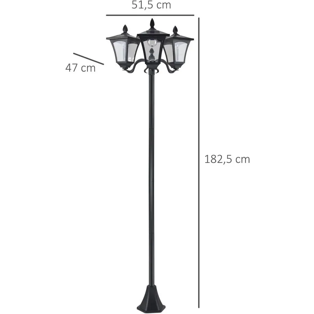 Solar Gartenlaterne mit 3 flammig Laterne Solarlaterne Wegleuchte mit LED 120 Lumen IP44 201 Edelstahl Schwarz 51,5 x 47