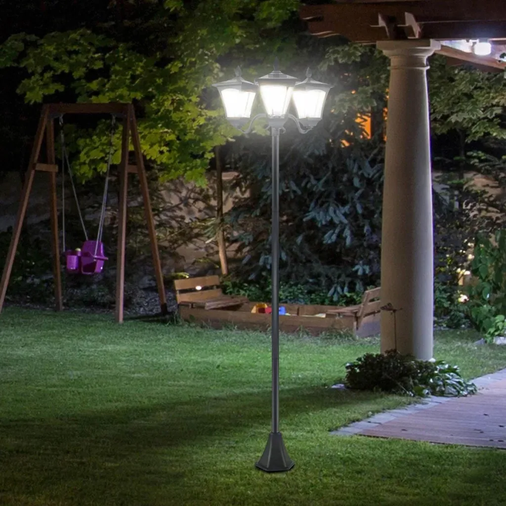 Solar Gartenlaterne mit 3 flammig Laterne Solarlaterne Wegleuchte mit LED 120 Lumen IP44 201 Edelstahl Schwarz 51,5 x 47