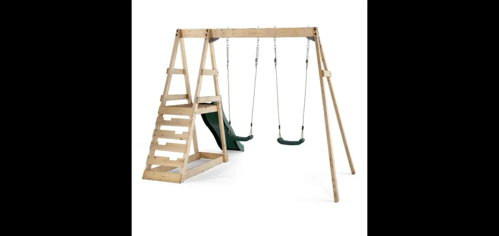Holz Klettergerüst Tamarin, Outdoor-Klettergerüst für Kinder, Doppelschaukel, Leiter, Rutsche, natur