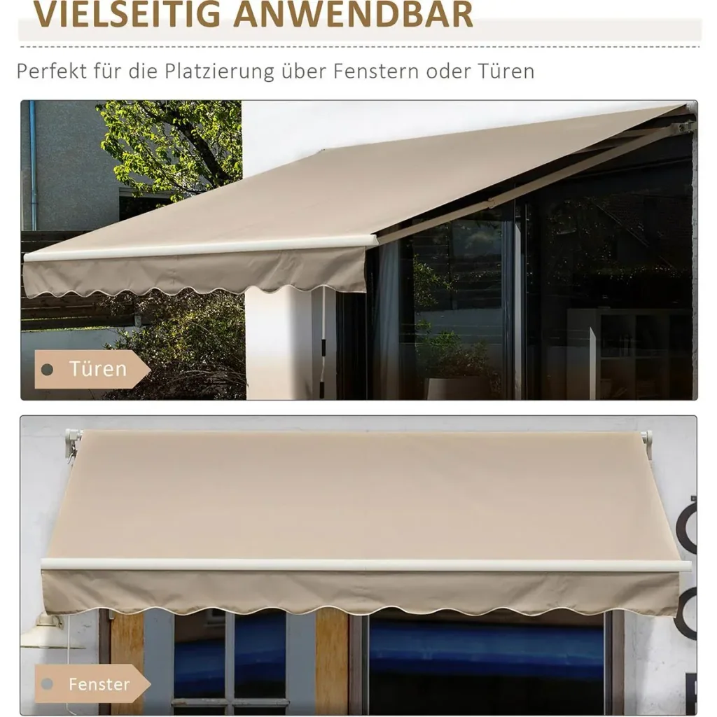 manuelle Gelenkarmmarkise 395 cm Markise mit Handkurbel Balkonmarkise Sonnenschutz Wandmontage Balkon Alu Beige 395 x 24