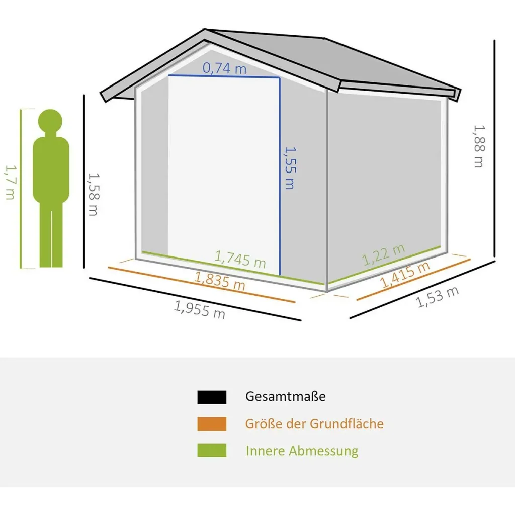Gerätehaus mit 2 Schiebetüren Metall Gartenhaus 2,6 m² Geräteschuppen verzinkter Stahl Dunkelgrau 195,5 x 153 x 188 cm