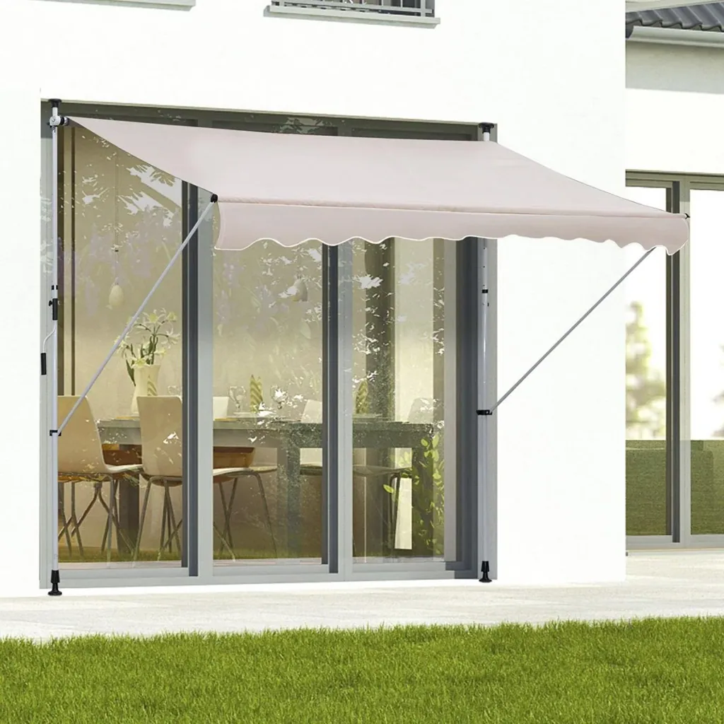 Markise Klemmmarkise Sonnenschutz Faltarm Handkurbel Balkon Alu Cremeweiß 3x1,2cm