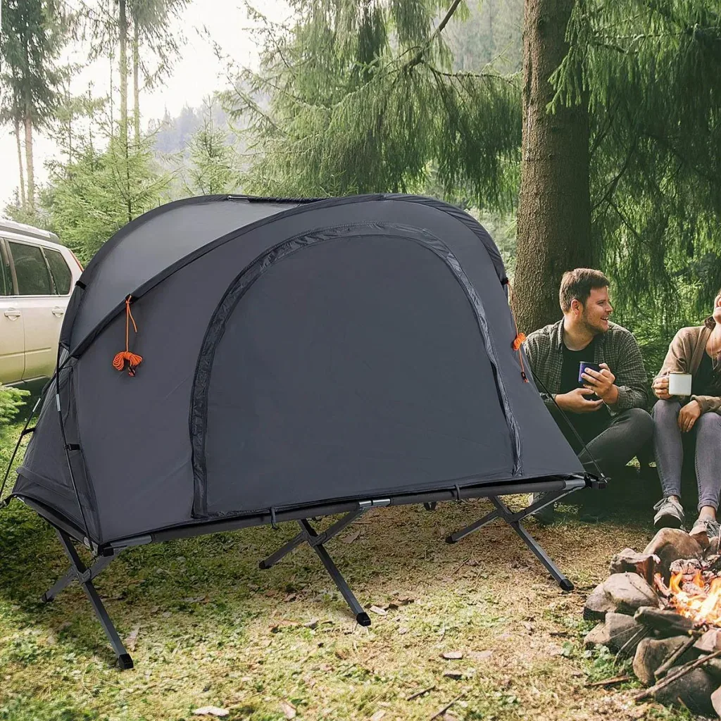 Campingzelt 1 Personen - inkl. Bett und Matratze - Grau - 200 x 86 x 147 cm