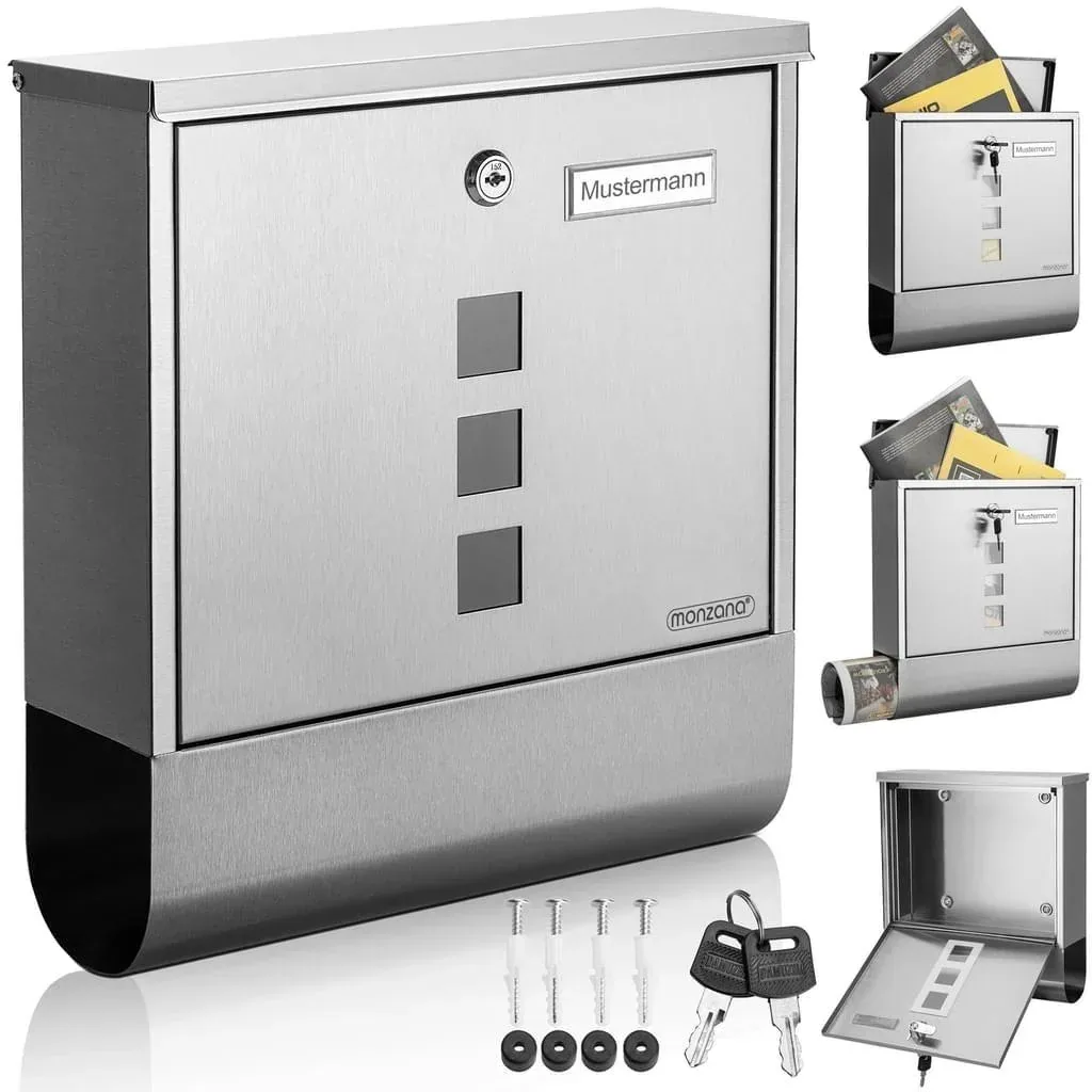 Briefkasten mit Zeitungshalter Edelstahl silber