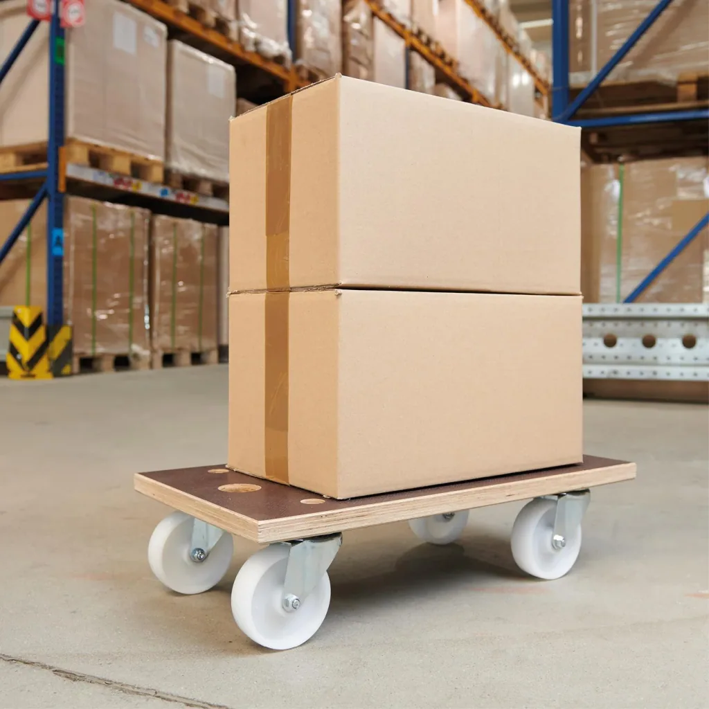 Transporthilfe MM 1143, 57,5 x 30 x 15 cm, harte Rollen Ø 100 mm, Rollenlager, Platte Maxigrip FSC®, Tragkraft 500 kg