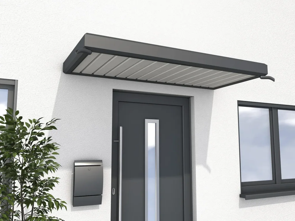Rechteckvordach Typ NM 200, 200 x 90 x 14 cm, Rahmen Anthrazit, Abdeckung Weiß