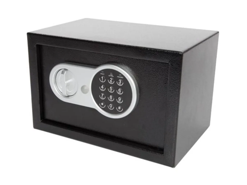 Elektronischer Tresor mit digitalem Code und Notfallschlüssel, geräumiger Stahltresor für Geld mit weichem Innenraum, sicherer Mini-Tresor für Schmuck, Dokumente und Bargeld, 20x31x20 cm