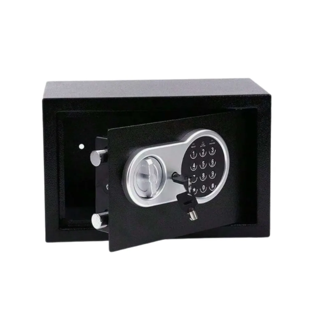 Elektronischer Tresor mit digitalem Code und Notfallschlüssel, geräumiger Stahltresor für Geld mit weichem Innenraum, sicherer Mini-Tresor für Schmuck, Dokumente und Bargeld, 20x31x20 cm