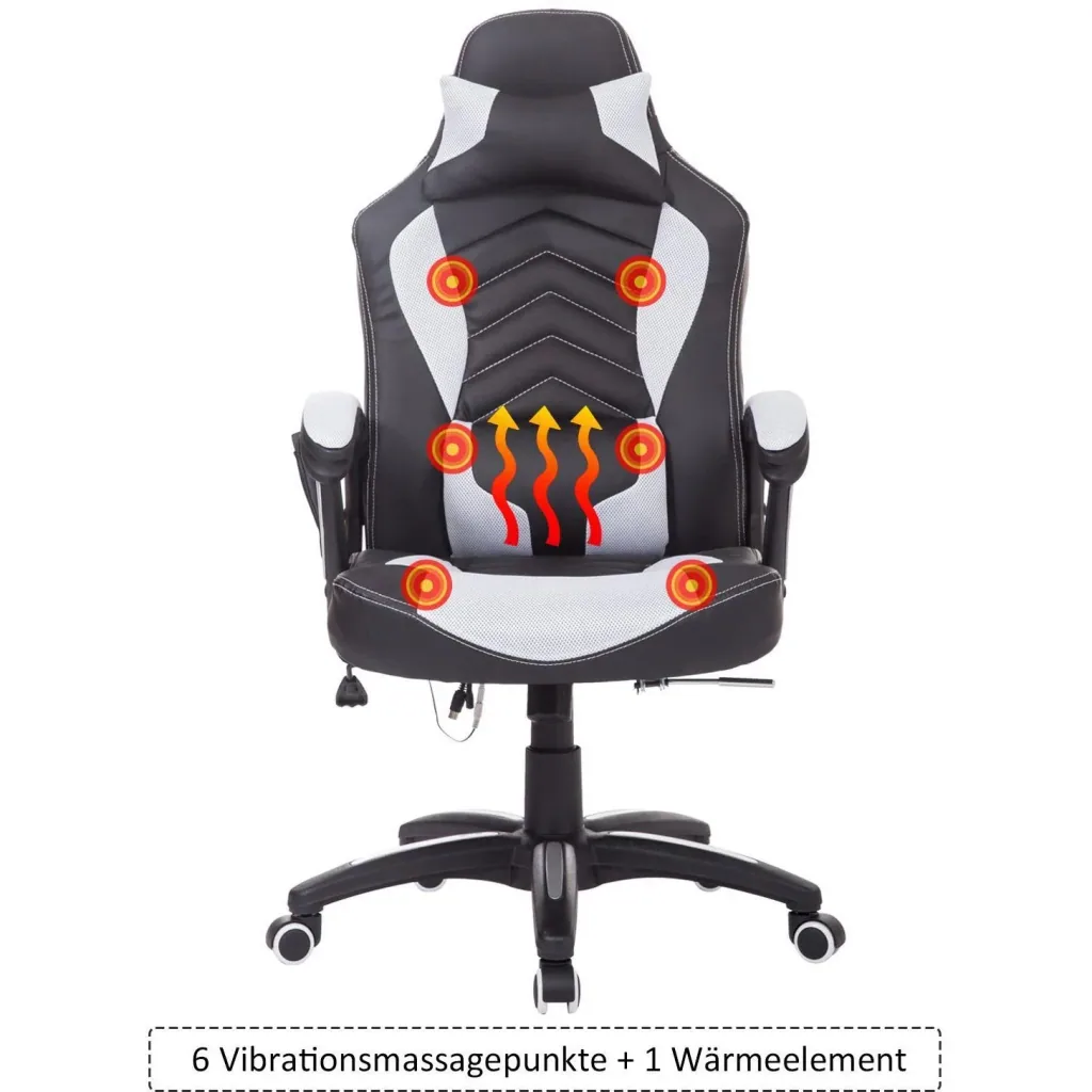 Bürostuhl Gaming Stuhl mit Massage- und Wärmefunktion schwarz-weiß