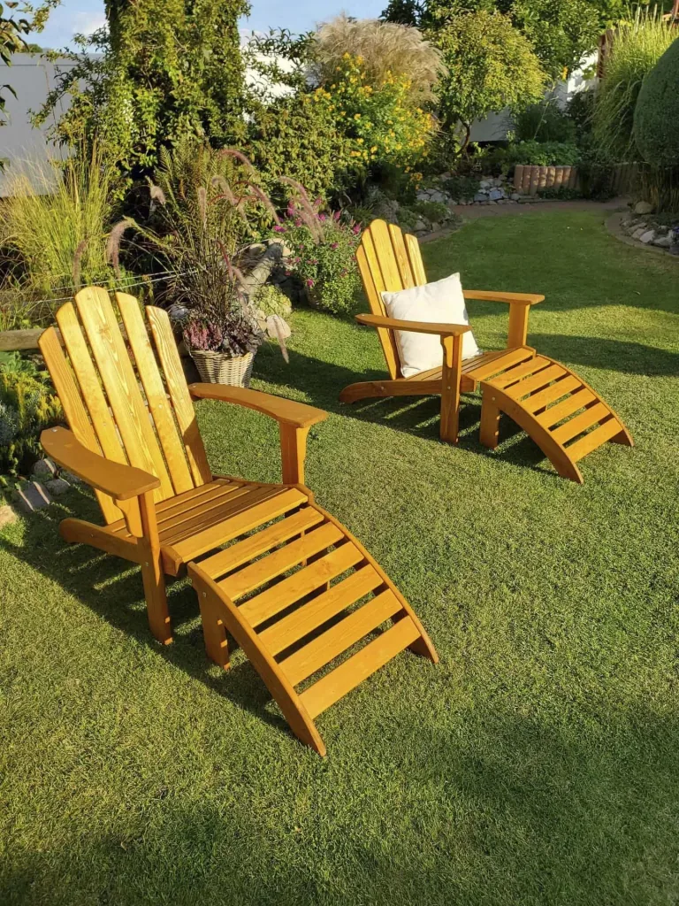Set Deckchair mit Fußablage, honigbraun