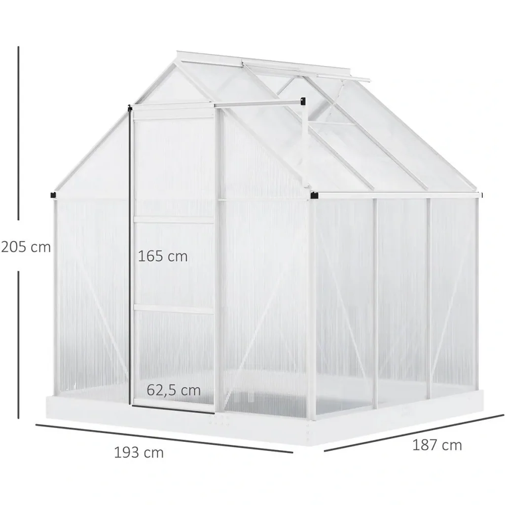 Aluminium Gewächshaus Gartenhaus mit Fenster Tür 193 x 187 x 205 cm 3,6 Pflanzenhaus inkl. Fundament Treibhaus Tomatenh