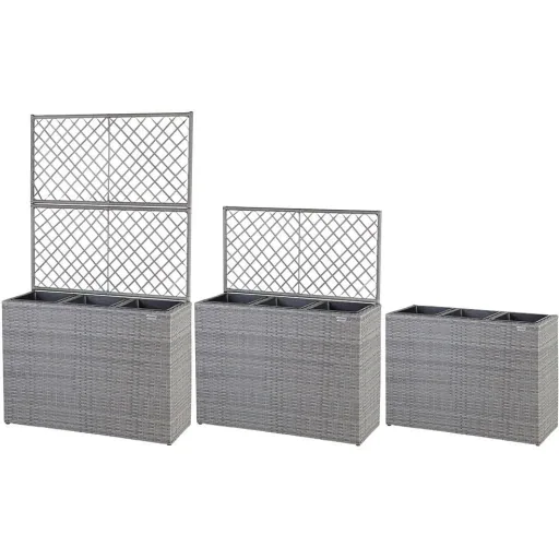 Polyrattan Pflanzgefäß mit Spalier grau