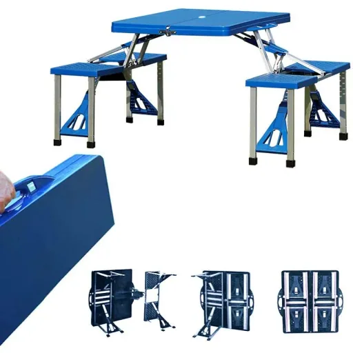 Klappbarer Campingtisch für 4 Personen aluminiumblau