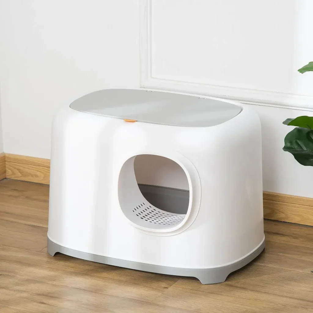 Design Katzentoilette mit Deckel - Netzboden - Weiß - 55 x 40 x 39 cm