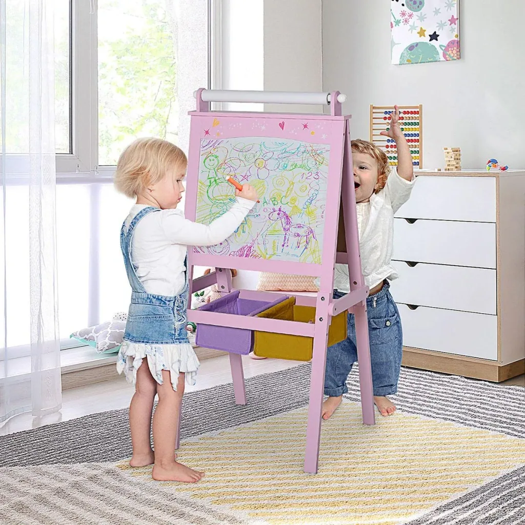 Kindertafel Kinder Staffelei Schreibtafel 3-in-1-Design Spieltafel mit 2 abnehmbaren Aufbewahrungskörben magnetisch für