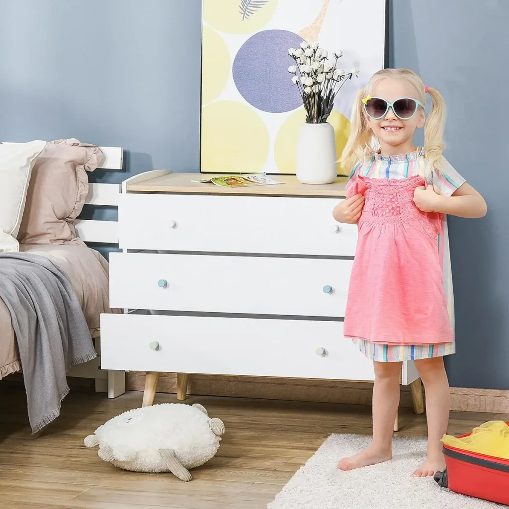 Kinderschrank Kinder Kommode mit 3 Schubladen Kiefer MDF Weiß 90 x 40 x 75,2 cm