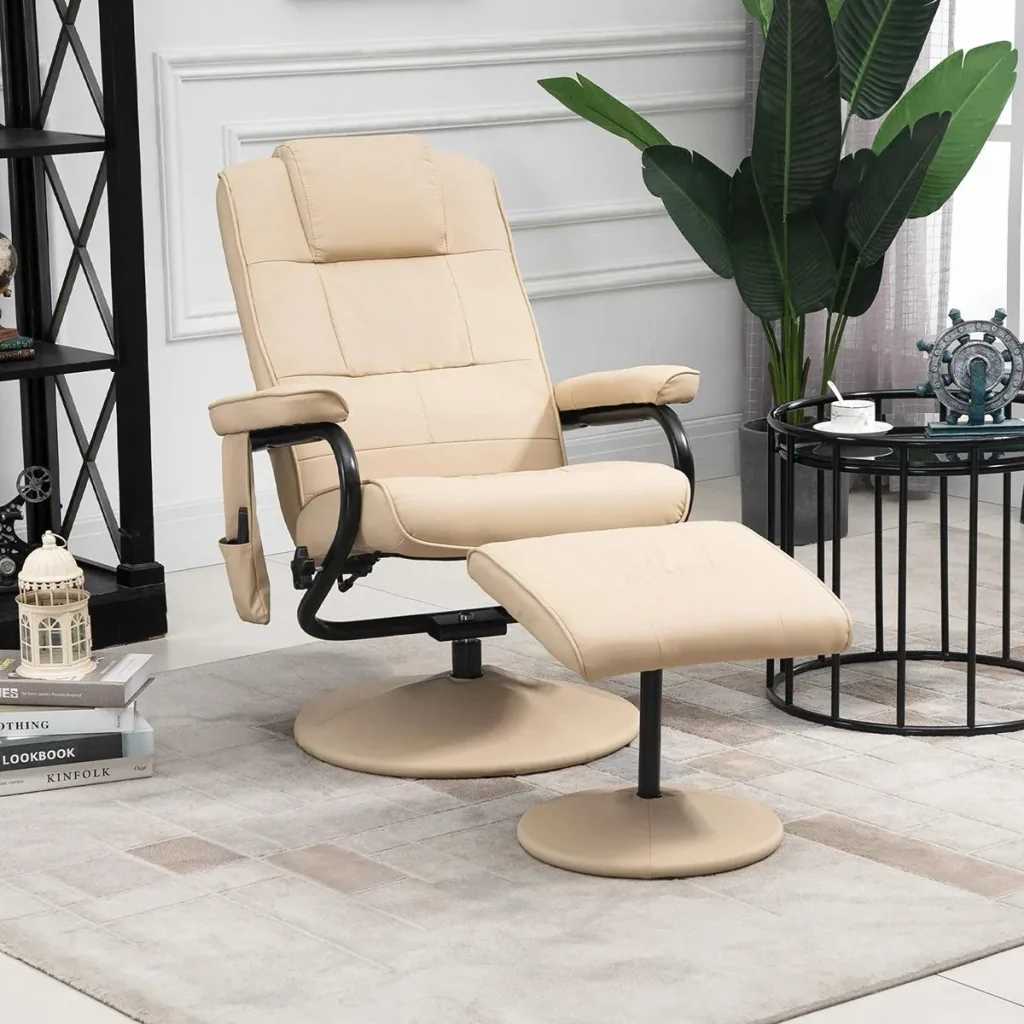 Massagesessel Relaxsessel Fernsehsessel TV Sessel mit Massagefunktion inkl. Hocker Kunstleder Cremeweiß 77 x 84 x 95 cm