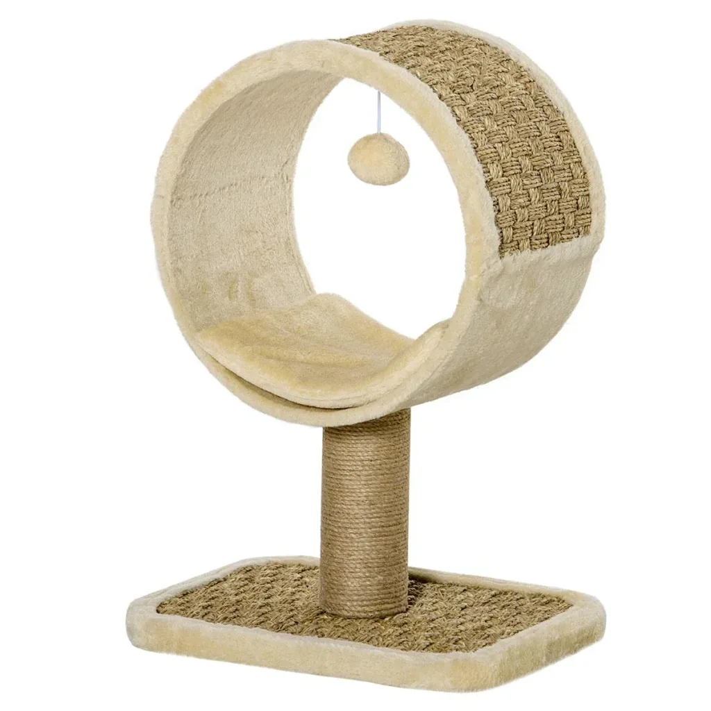 Katzenkratzbaum Katzenspielzeug Kletterbaum Spanplatte Jute Seegras samtartiges Polyester Khaki+Hellbraun