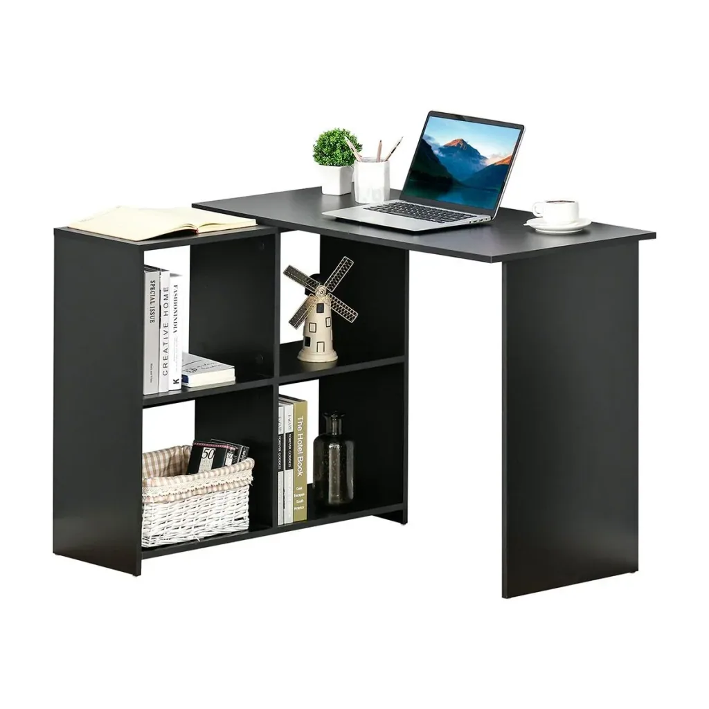 Eckschreibtisch Schreibtisch L-förmiger Schreibtisch Computertisch PC Laptop-Spieltisch Winkel Staufach Büro Schwarz 100