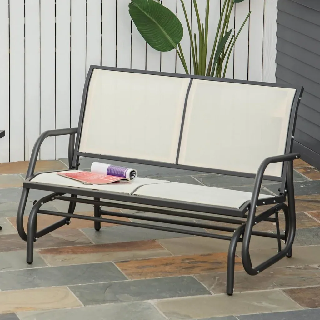 Schaukelbank 2-Sitzer Gartenbank Gartenschaukel Sitzbank Parkbank Metall Gartenmöbel Beige 120 x 70 x 88 cm
