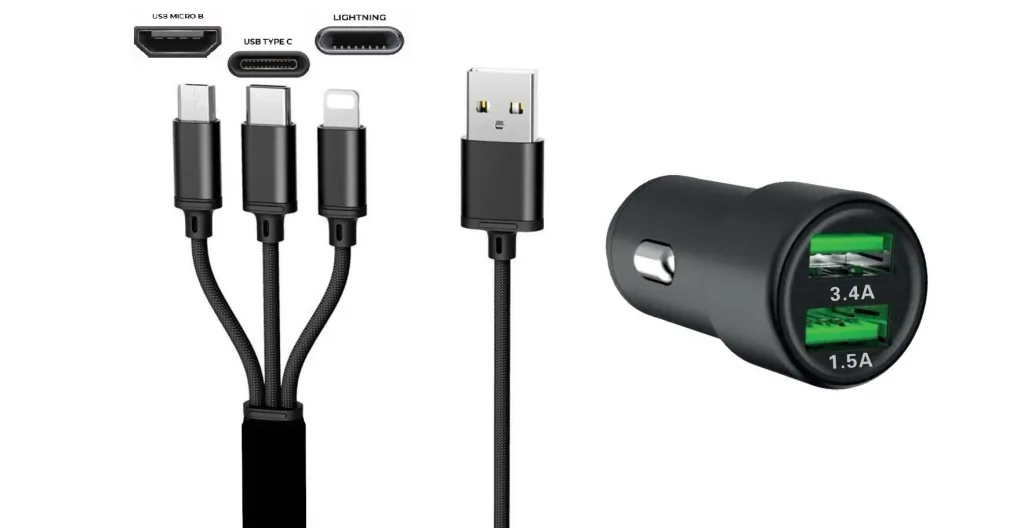 USB-Auto Ladegerät, Dual - 3in1 - 12/24 Volt - 1,5A + 3,4A