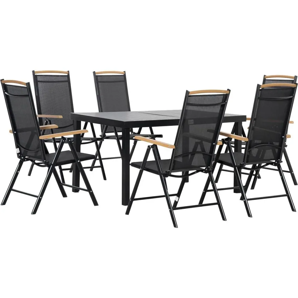 Garten-Set 7-teilig - klappbar - Aluminium/Mesh - Schwarz
