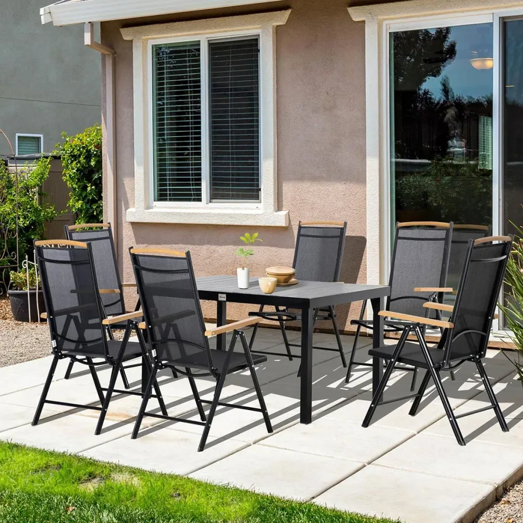 Garten-Set 7-teilig - klappbar - Aluminium/Mesh - Schwarz