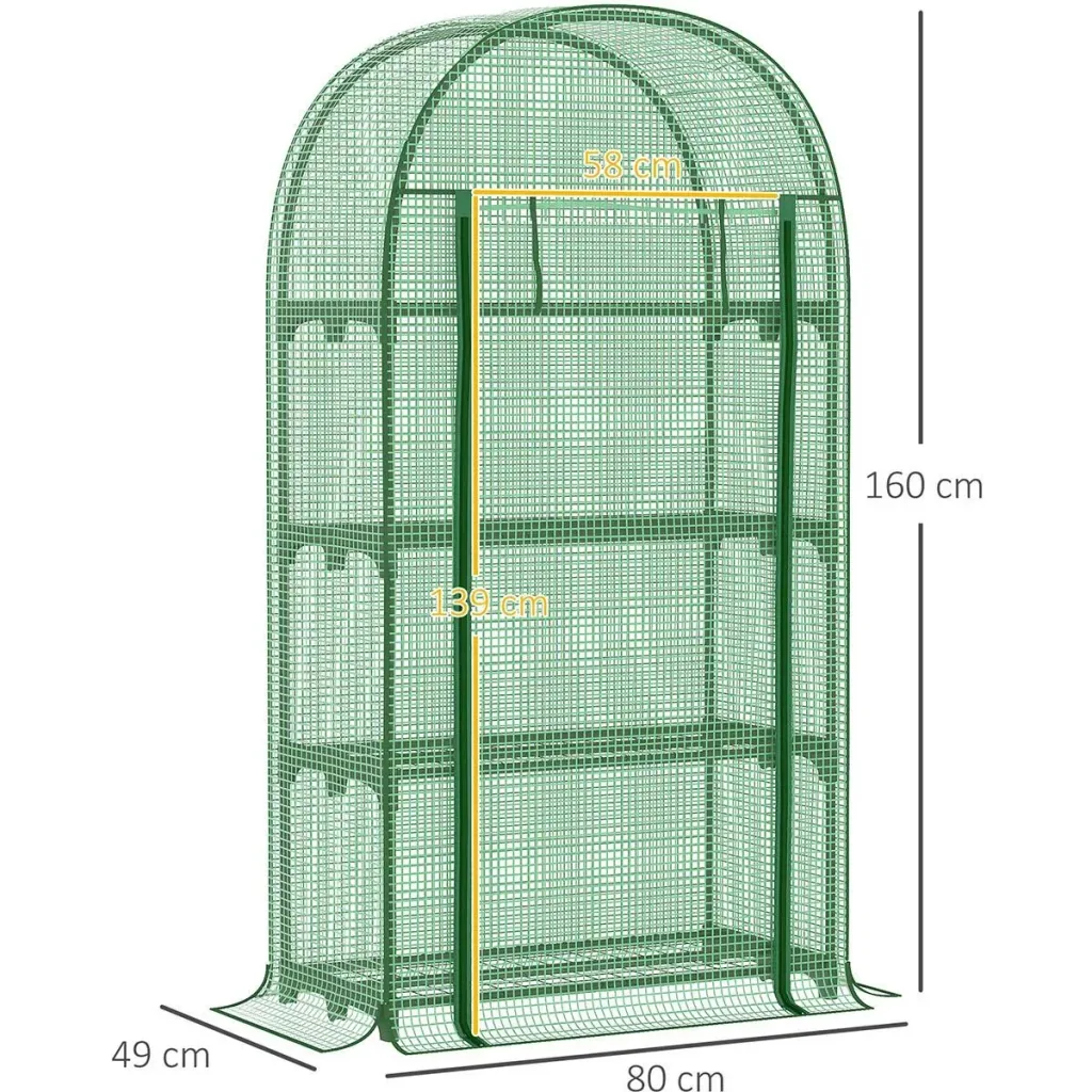 Foliengewächshaus Balkon mit 4 Regalen Mini-Gewächshaus Tomatenhaus Pflanzenhaus Frühbeet Metall grün 80 x 49 x 160 cm