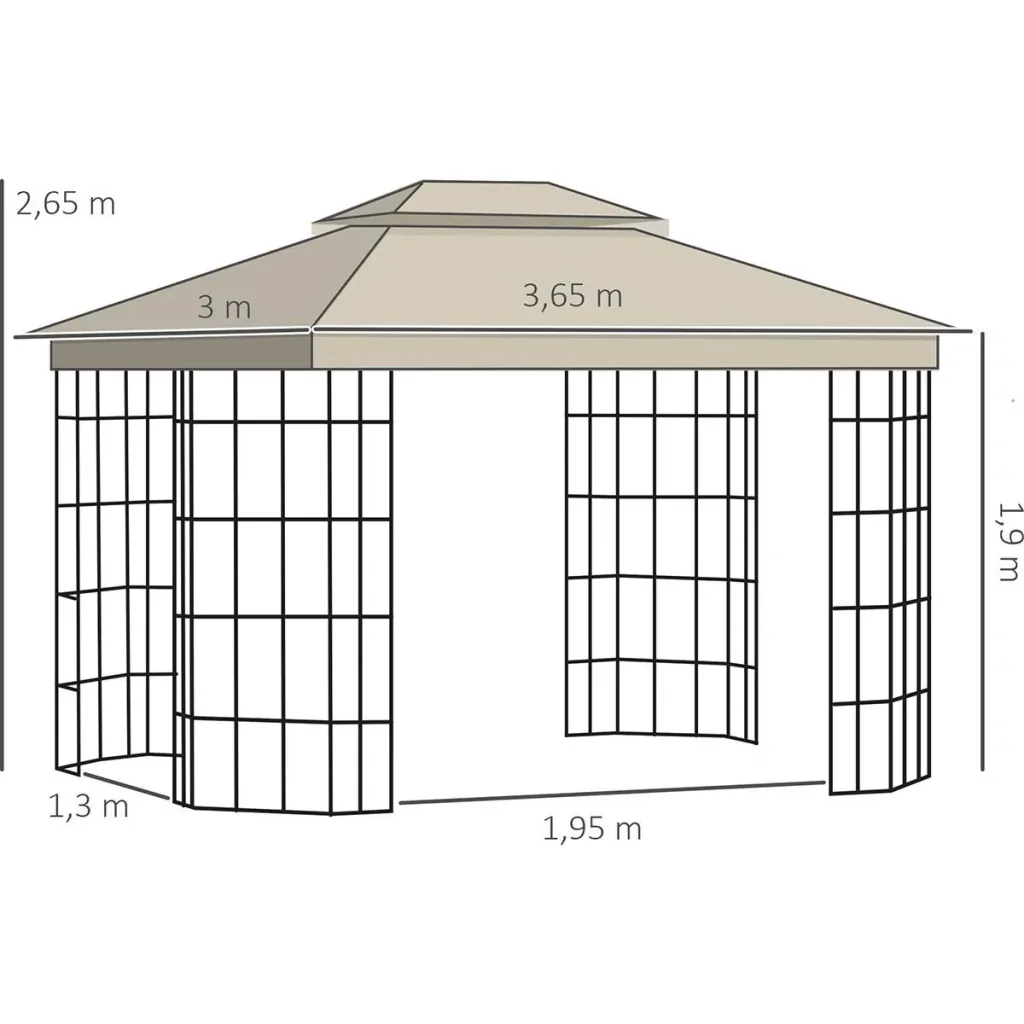 Gartenpavillon 3,65 x 3 m Partyzelt mit 4 x Moskitonetz Atmungsaktives Doppeldach Metall Polyester Schwarz+Beige