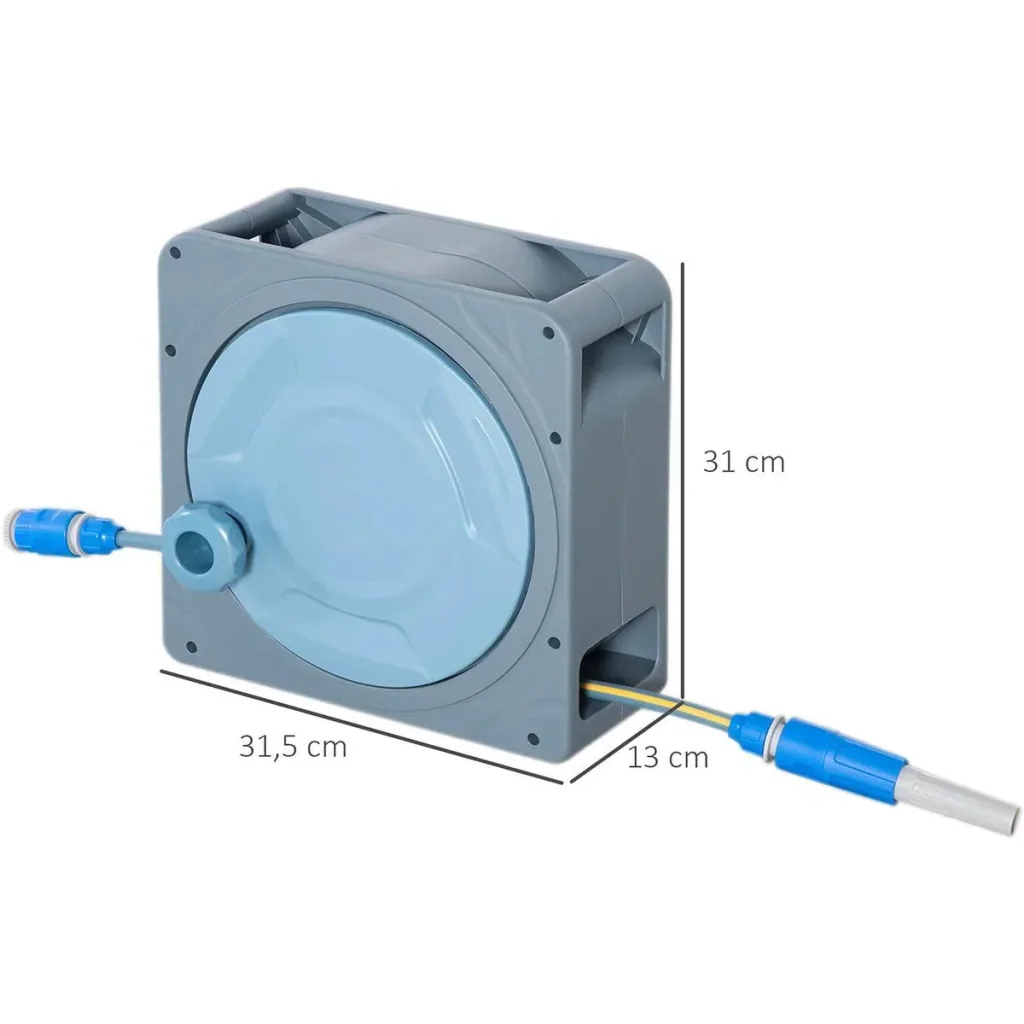 Schlauchaufroller - 10 Meter - Grau/Blau - 31,5 x 13 x 31 cm