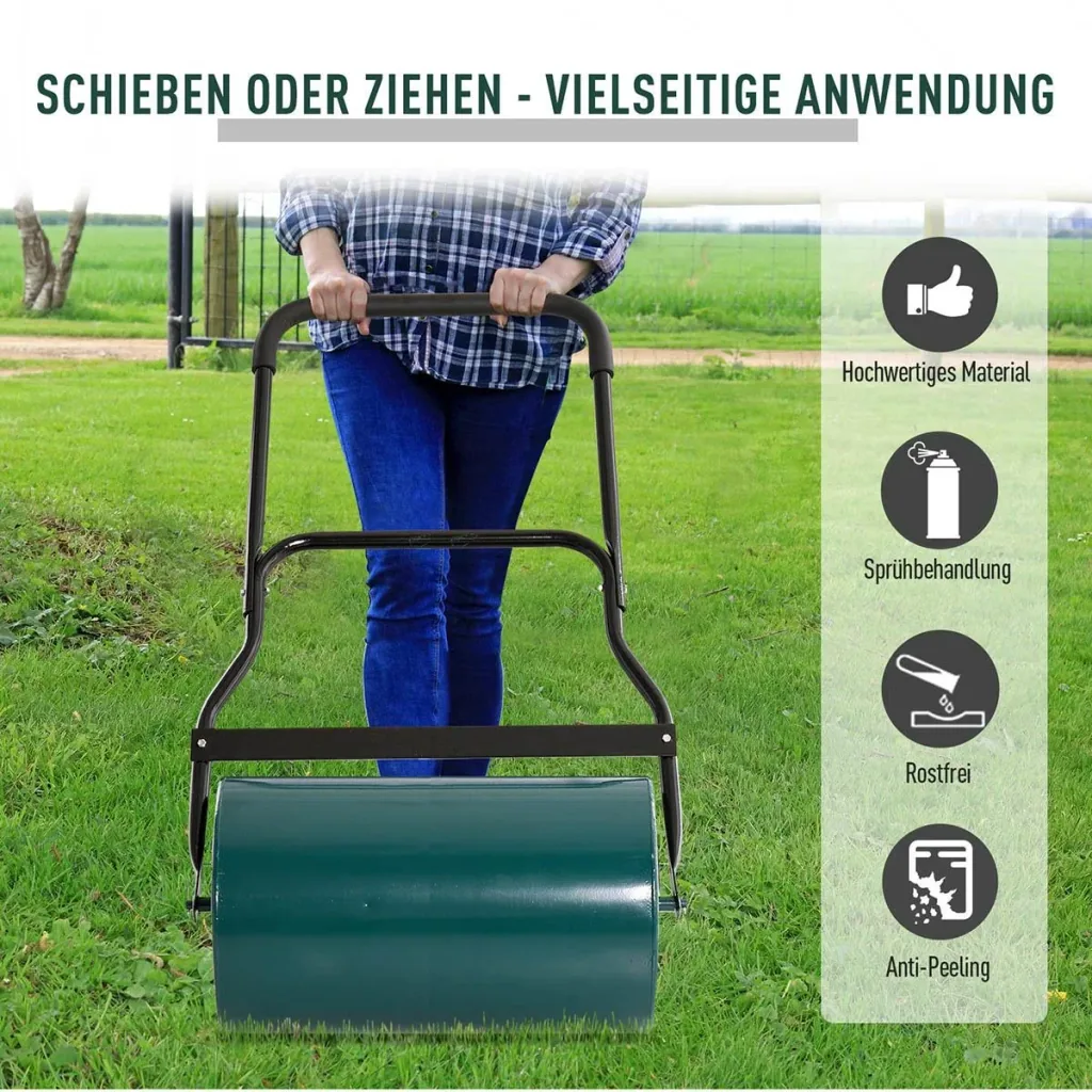 Rasenwalze mit U-Griff Gartenwalze Gartenrolle 31 cm Durchmesser 40 L Wasser-/Sandfüllung 49 cm Arbeitsbreite Metall Gr