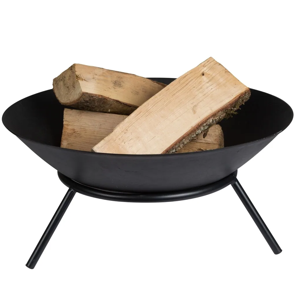 Gusseiserne Feuerschale mit 3-beinigem Ständer, runde Feuerstelle für den Außenbereich Ø56 cm, Höhe 26 cm, schwarzer Gartenheizer für Terrasse oder Balkon, ideal für Holz oder Holzkohle