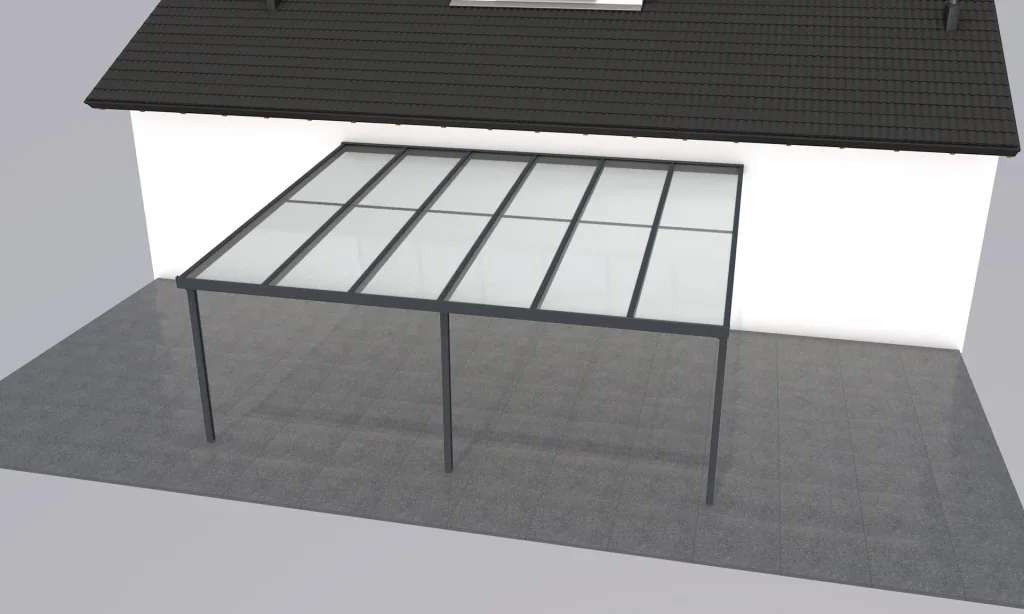 Terrassendach Premium, anthrazit, 6110 x 5060 mm - Polycarbonat Stegplatten 16 mm, klar