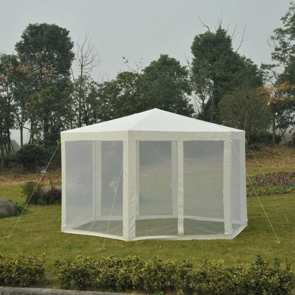Pavillon 3,9m x 3,9m Partyzelt 6-eckig creme