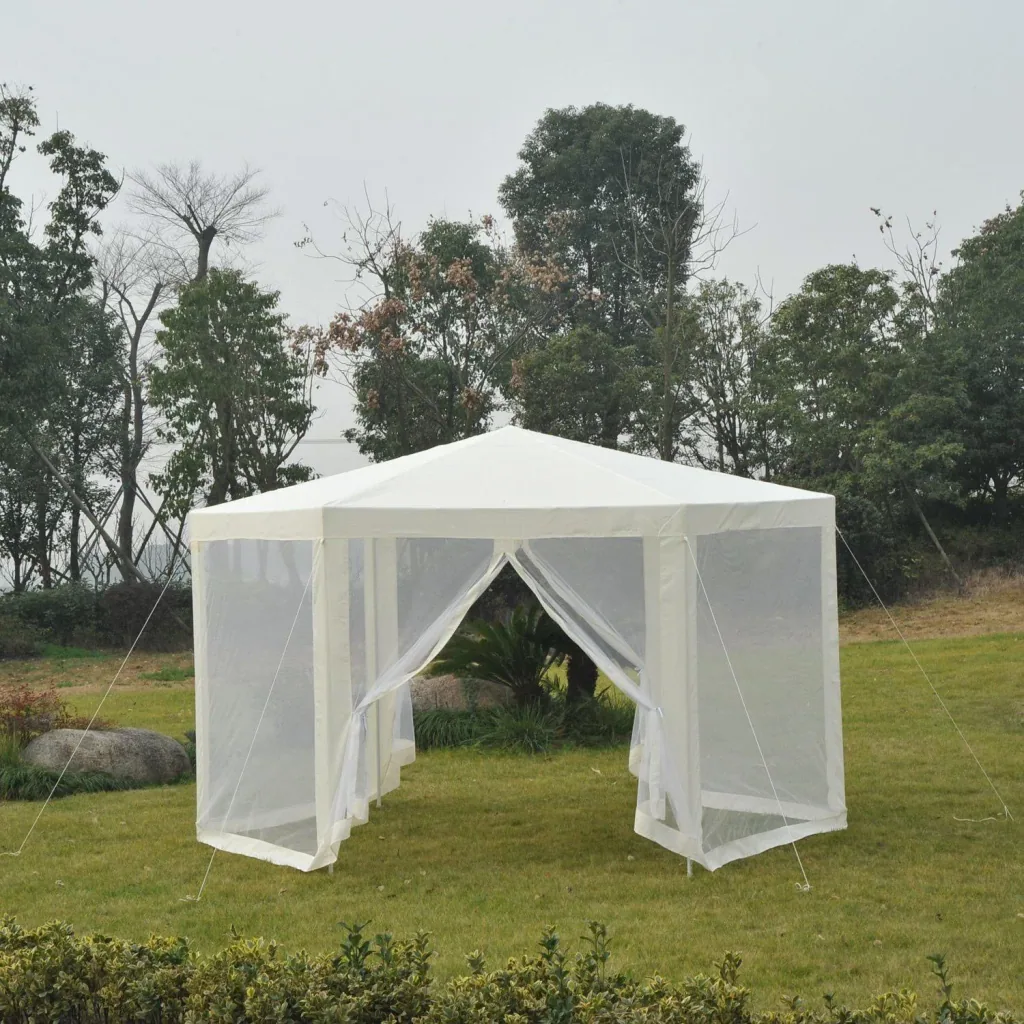 Pavillon 3,9m x 3,9m Partyzelt 6-eckig creme