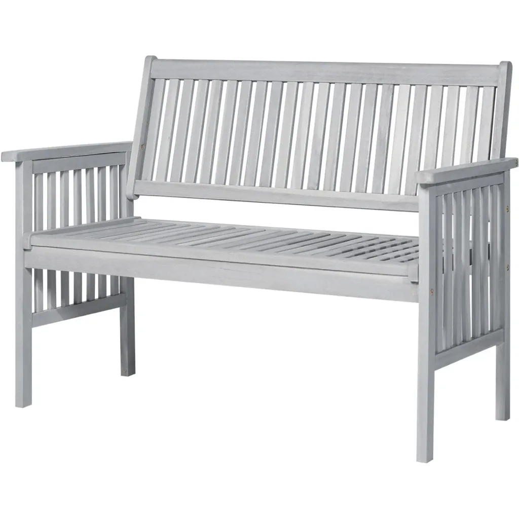 2-Sitzer Sitzbank Gartenbank Holzbank mit Armlehne Landhausstil Akazienholz Grau 117 x 63 x 90 cm