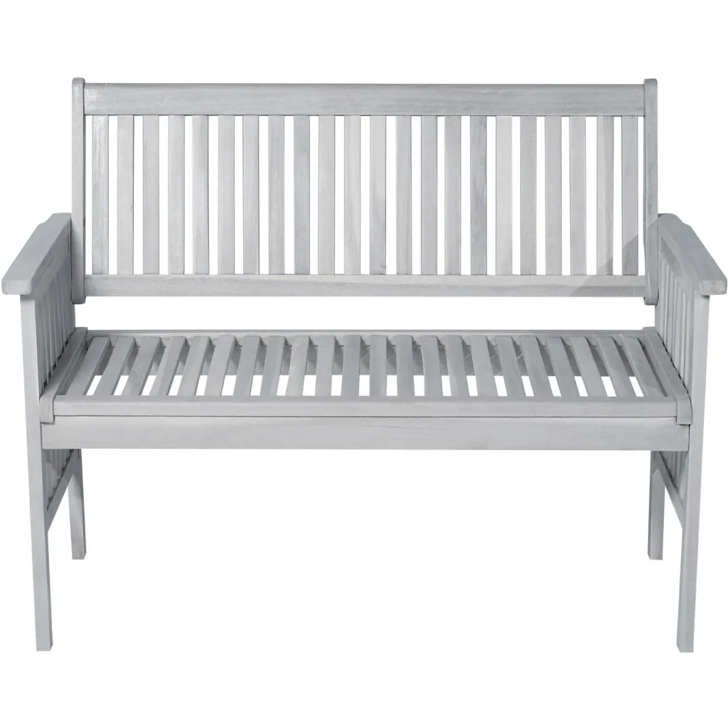 2-Sitzer Sitzbank Gartenbank Holzbank mit Armlehne Landhausstil Akazienholz Grau 117 x 63 x 90 cm