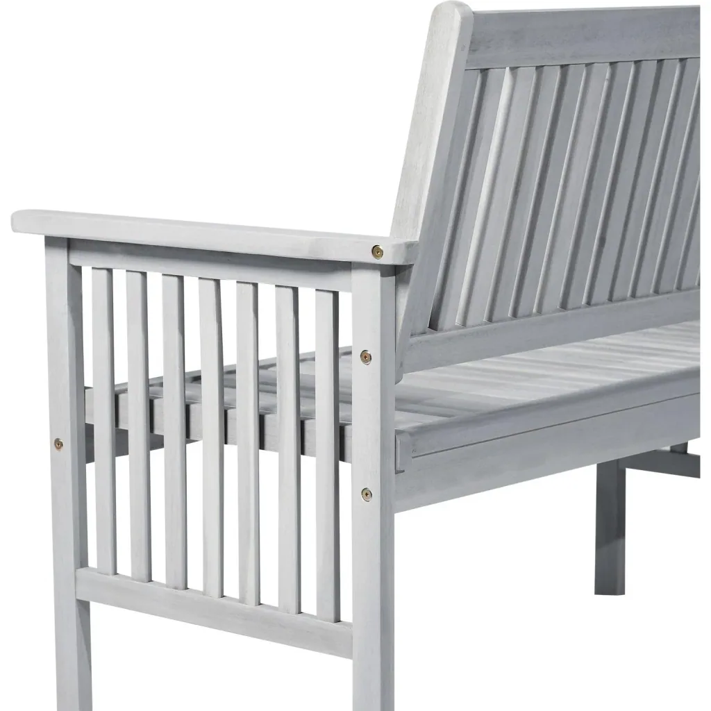 2-Sitzer Sitzbank Gartenbank Holzbank mit Armlehne Landhausstil Akazienholz Grau 117 x 63 x 90 cm