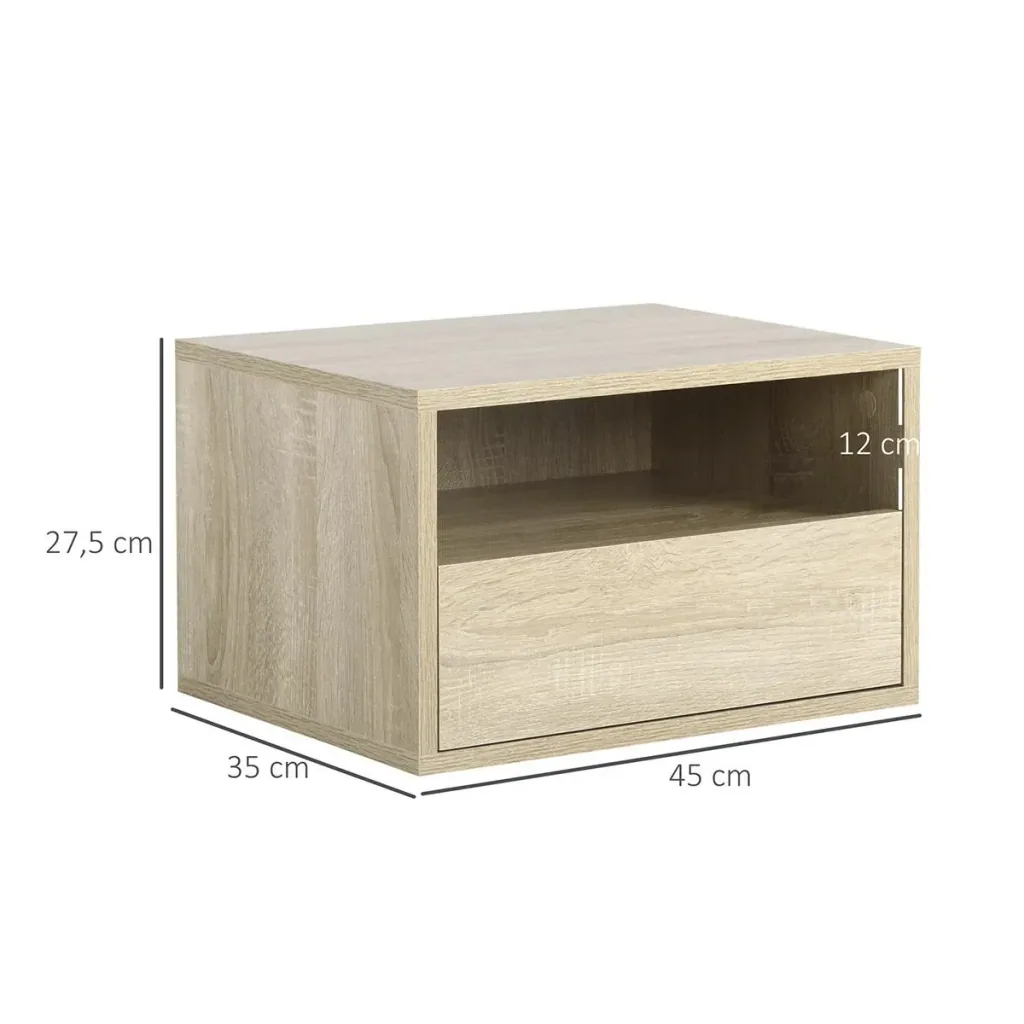2 tlg. Wandnachttische Nachttisch Hängeschrank mit Schublade Spanplatte Natur 45 x 35 x 27,5 cm