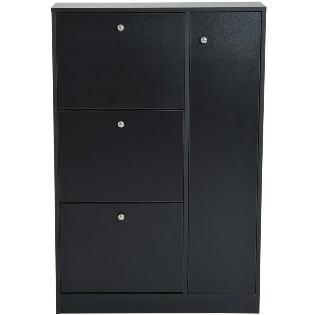 Schuhschrank Schuhablage 3 Klappen 28 Paar Schwarz