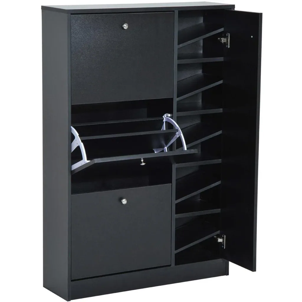 Schuhschrank Schuhablage 3 Klappen 28 Paar Schwarz