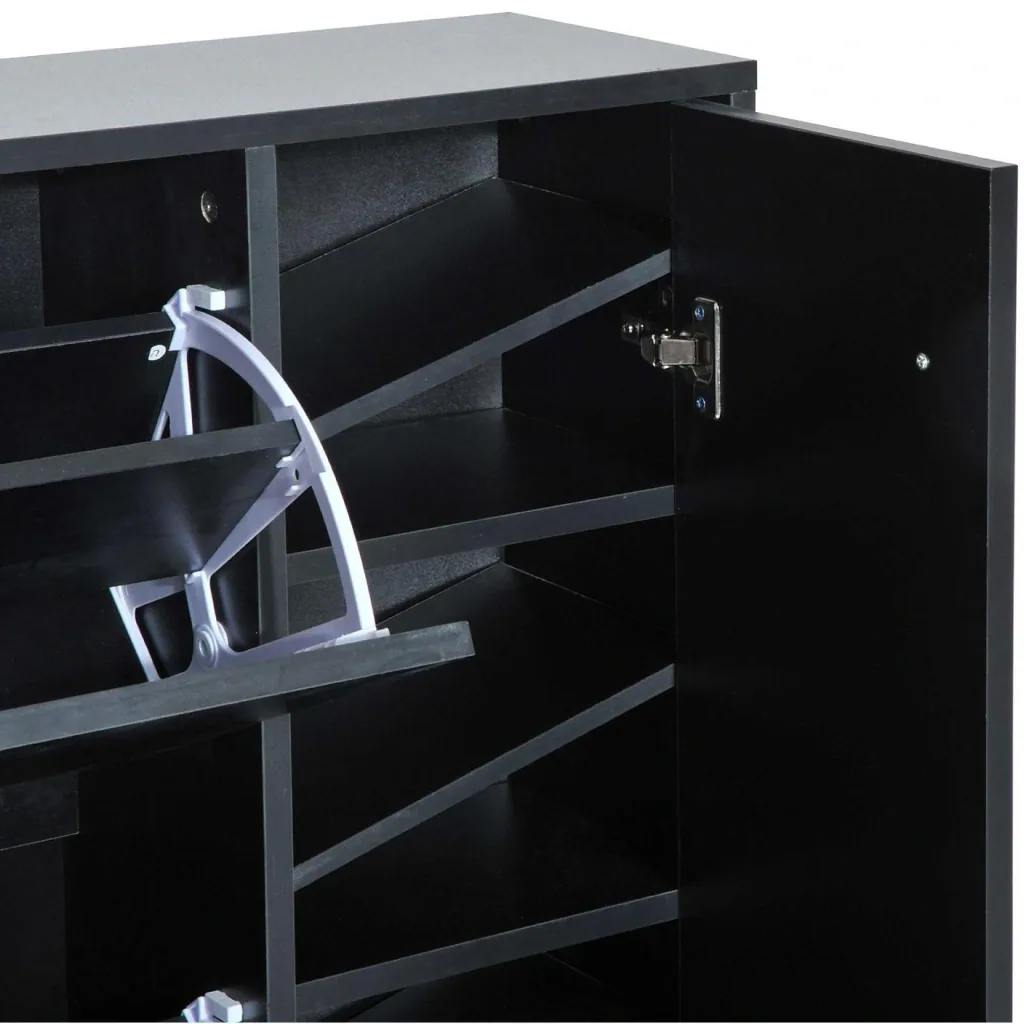 Schuhschrank Schuhablage 3 Klappen 28 Paar Schwarz