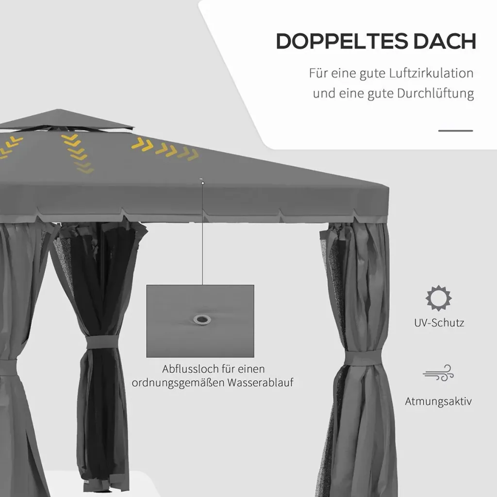 Gartenpavillon Pavillon Gartenzelt Festzelt Partyzelt mit 4 x Seitenwand wetterfest Aluminium Polyester Grau 3 x 3 x 2,7