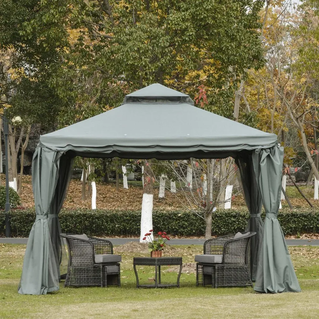 Gartenpavillon Pavillon Gartenzelt Festzelt Partyzelt mit 4 x Seitenwand wetterfest Aluminium Polyester Grau 3 x 3 x 2,7
