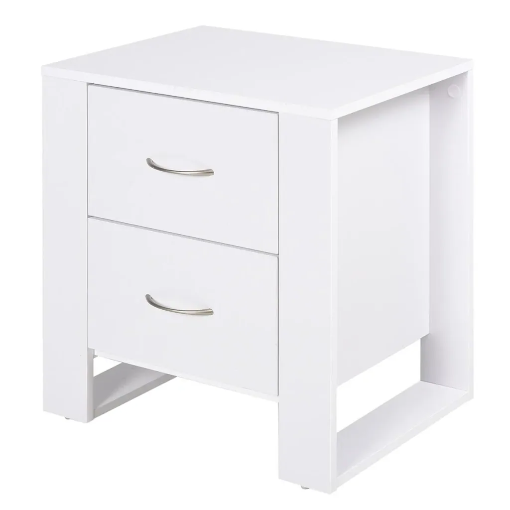 Nachttisch mit 2 Schubladen Modern quadratisch mit Griff erhöhter Basis Melaminbeschichtet Schlafzimmer Aufbewahrungsmöb