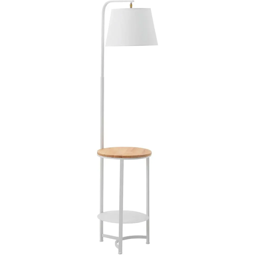 Stehleuchte Stehlampe Beistelltisch mit 2 Regalen Innenbeleuchtung E27 für Wohnzimmer Schlafzimmer Büro Metall MDF Ttery