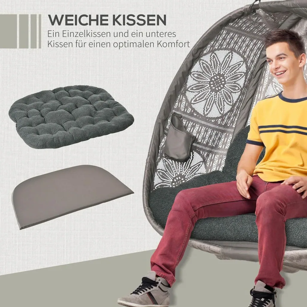 Hängesessel Hängekorb mit Gestell für 2 Personen Hängeschaukel Hängestuhl mit Kissen Korb faltbar Blumen-Strickstoff Sta