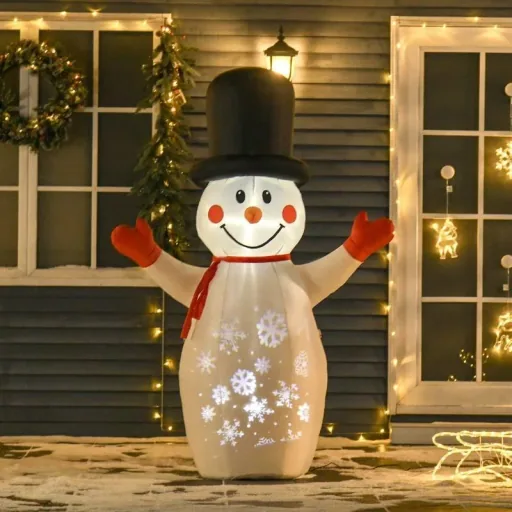 1,8 m aufblasbarer Schneemann mit LED-Leuchten Weihnachtsdeko