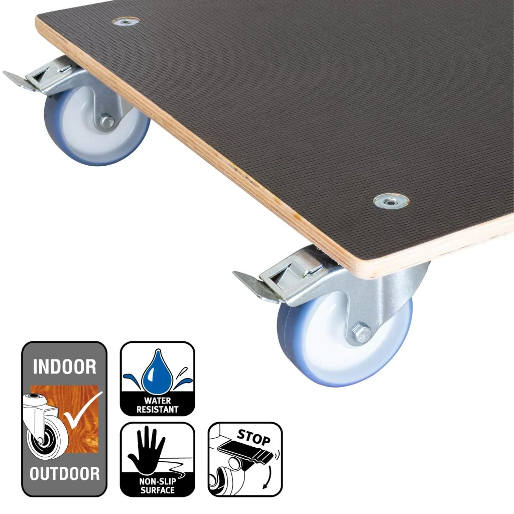 Multi Roller MR 1358, 58 x 58 x 14,5 cm, softe Rollen Ø 100, Rollenlager, 2 Bremsen, Maxigrip FSC®, Tragkraft 300 kg